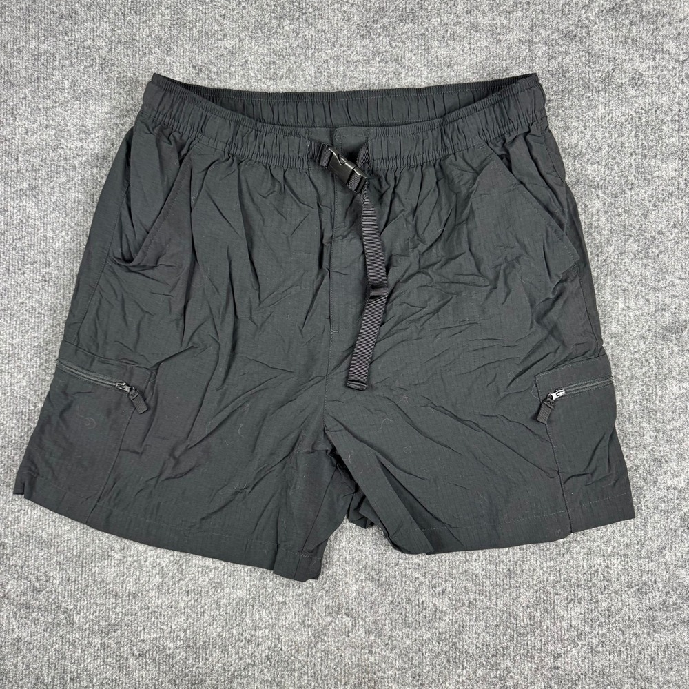 Cherokee Shorts Mens Size L Black Ripstop Cargo Nylon Mesh Lined Belted Hiking